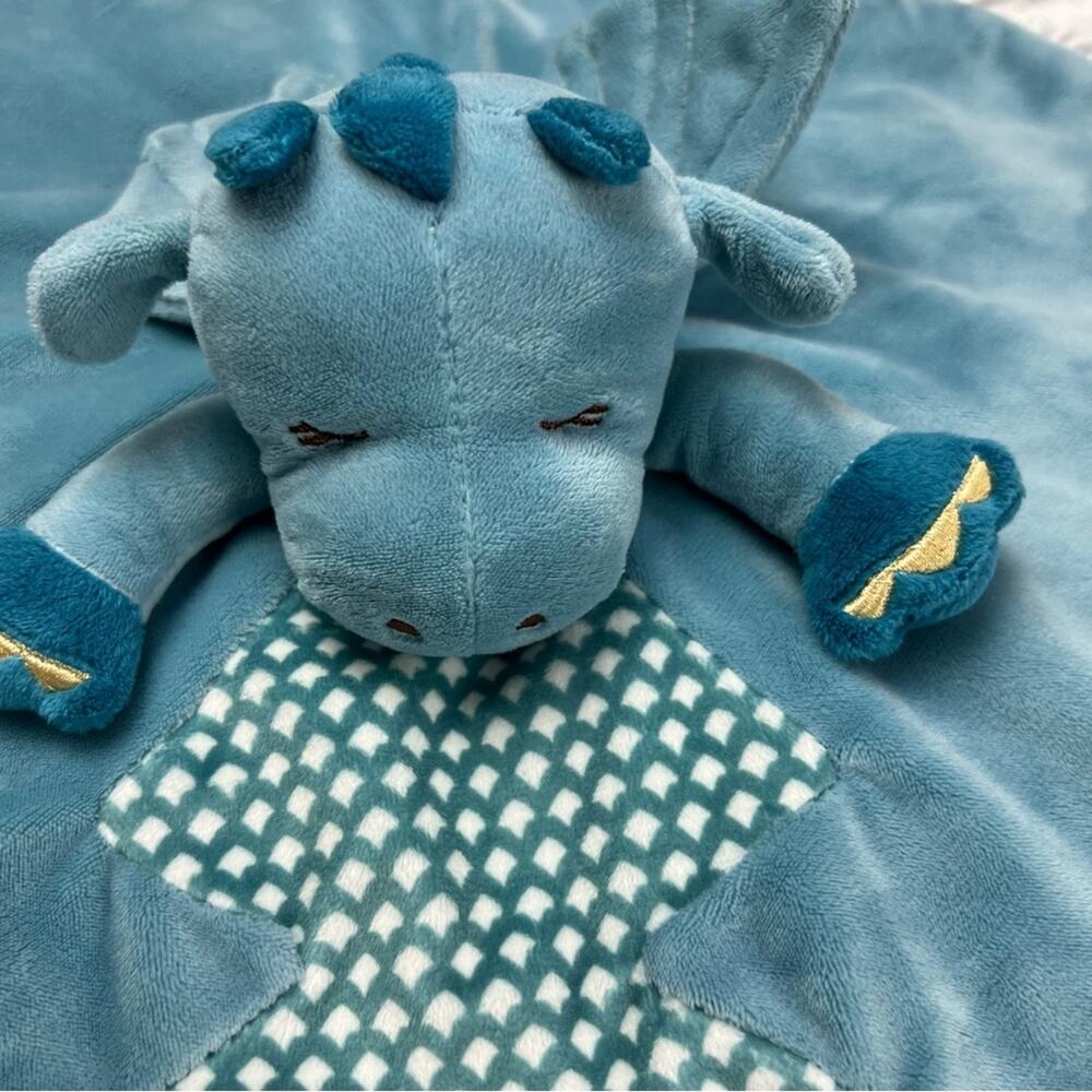 Douglas Baby Dragon Lovey Security Blanket Baby Plushie Fleece Blue Soft Lovie - Picture 2 of 11